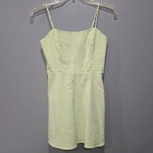 Zara Lime Green Linen Blend Smocked Back Mini Dress Small Sleeveless Summer